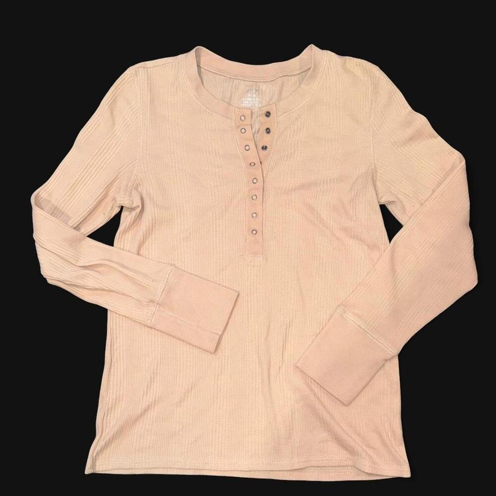 Aerie Soft Pinkish Nude Long Sleeve Henley Shirt M Bella Swan Lounge Cozy Cabin